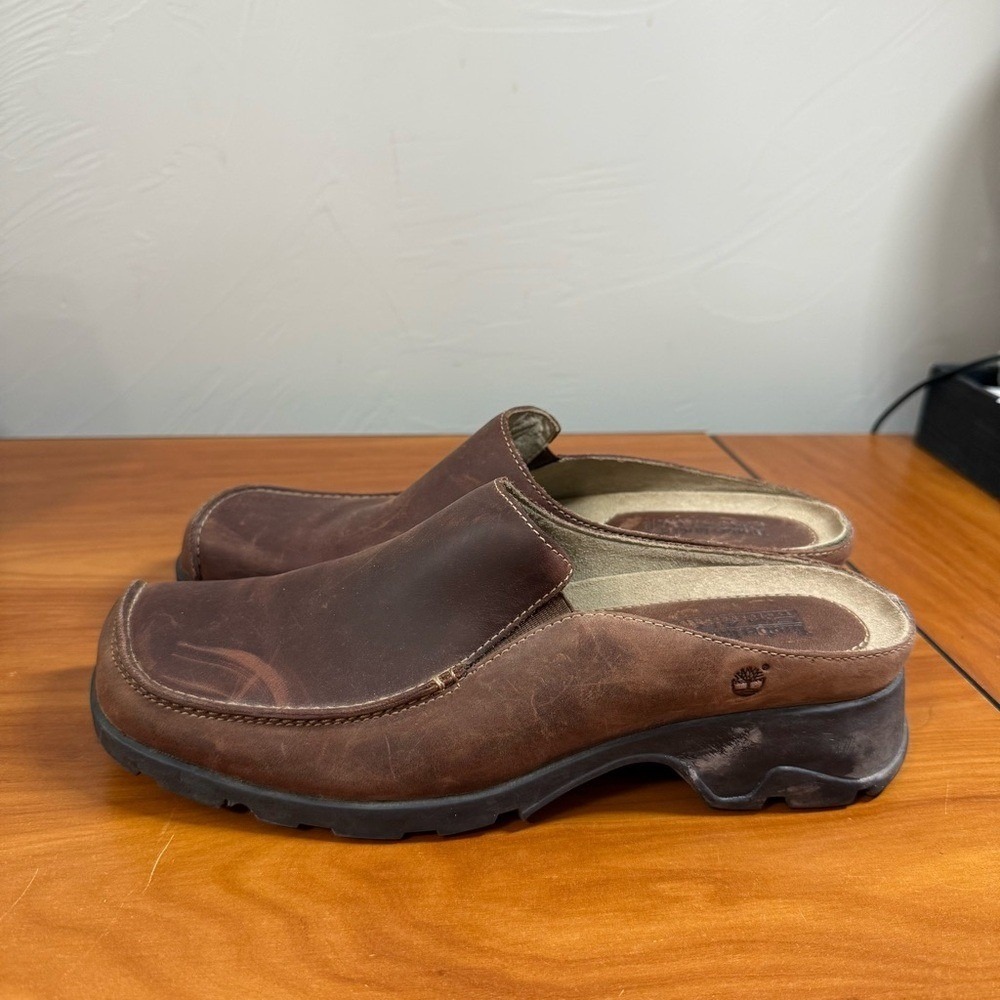 Timberland Slip On Loafer Mule Brown Leather Western Casual‎ Comfort Neutral